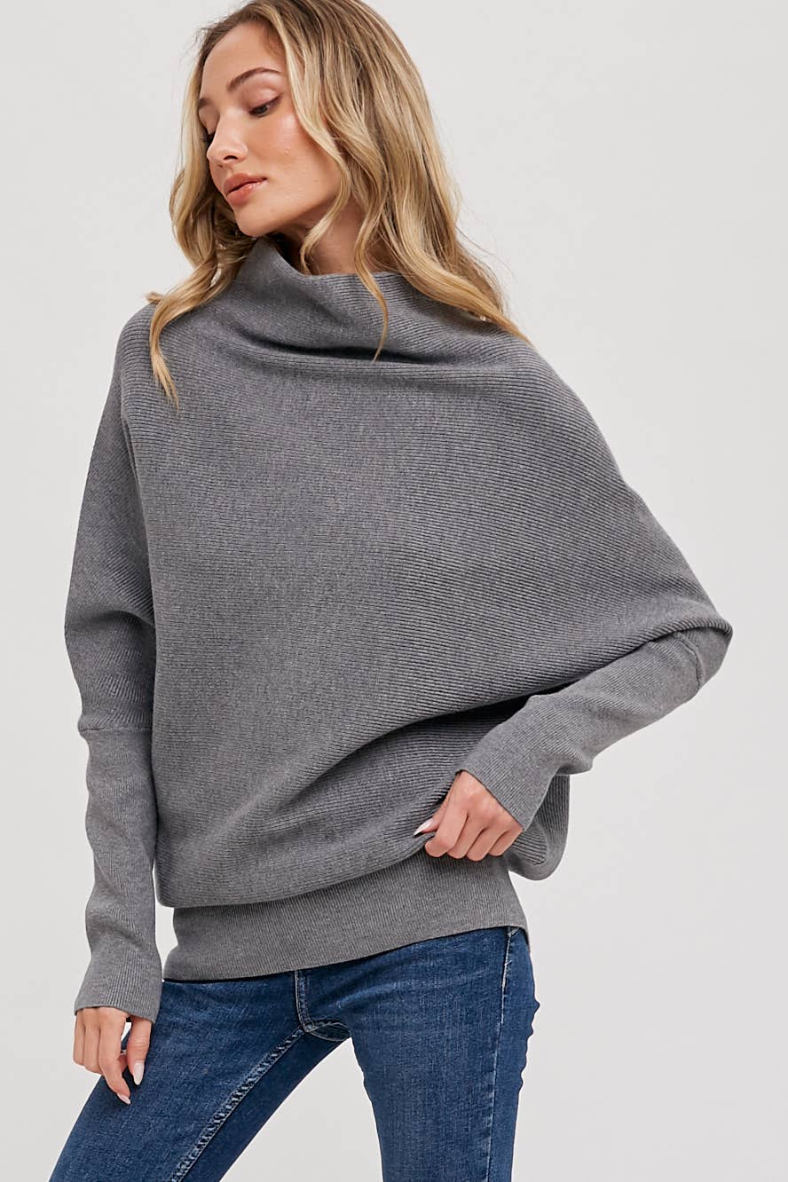 SLOUCH NECK DOLMAN SLEEVED PULLOVER: DK GREY