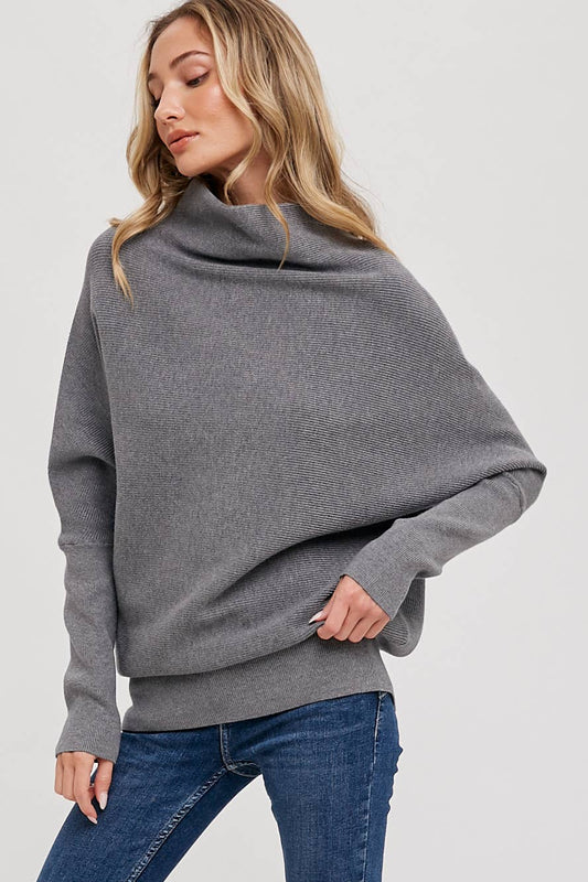 SLOUCH NECK DOLMAN SLEEVED PULLOVER: DK GREY