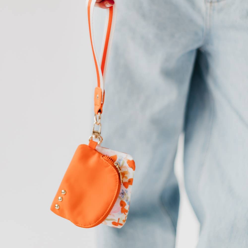 Summer Spritz Dual Pouch Wristlet: Emerald and Pink Palm Tree