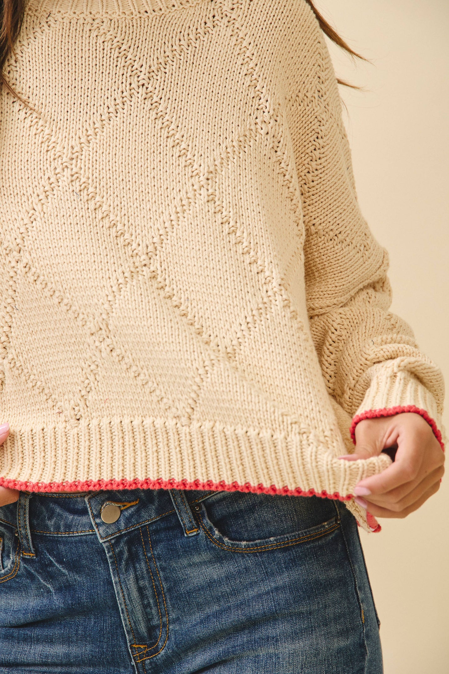 Diamond Knit Pullover Sweater: Oat
