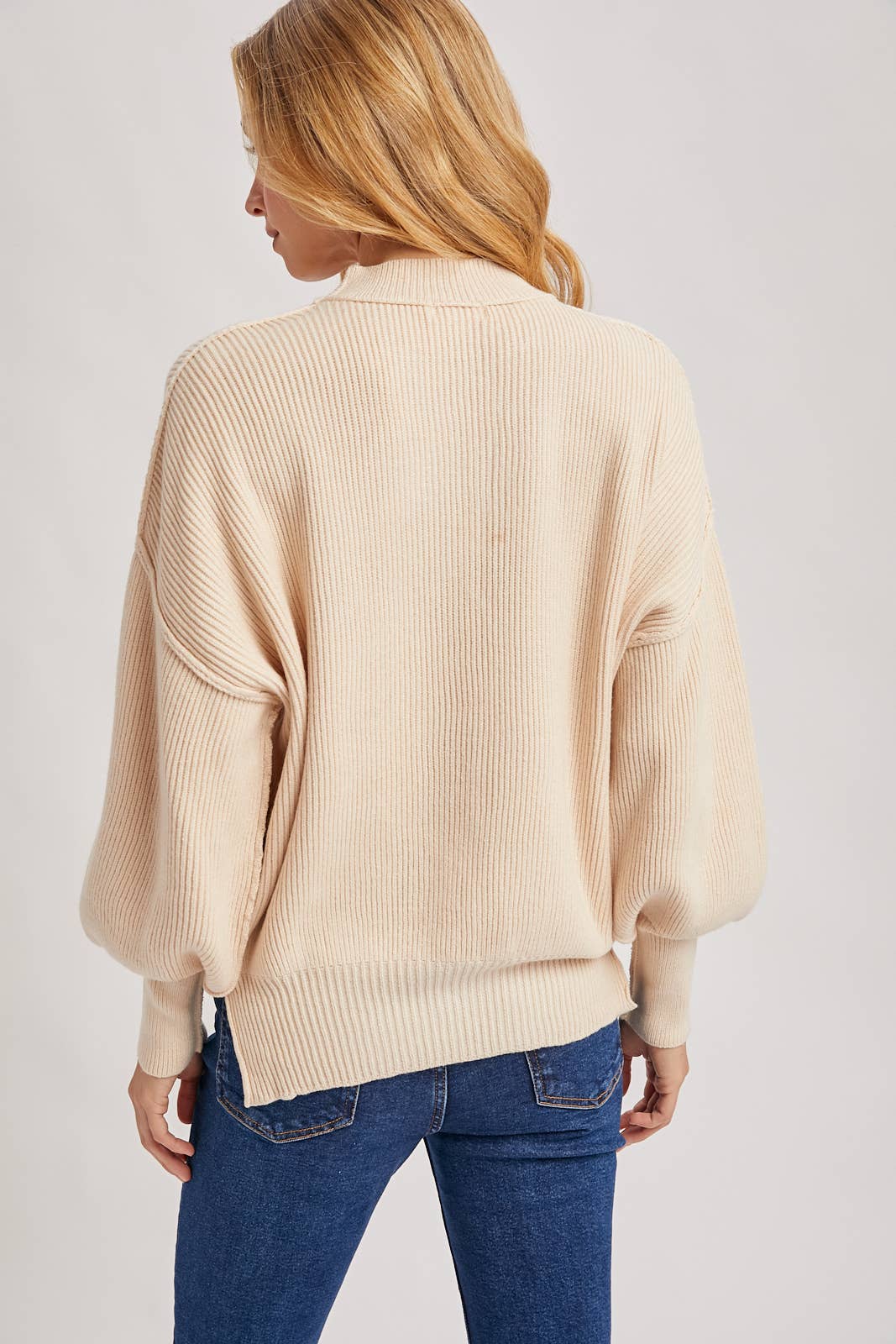 RIBBED MOCK NECK PULLOVER: SHELL