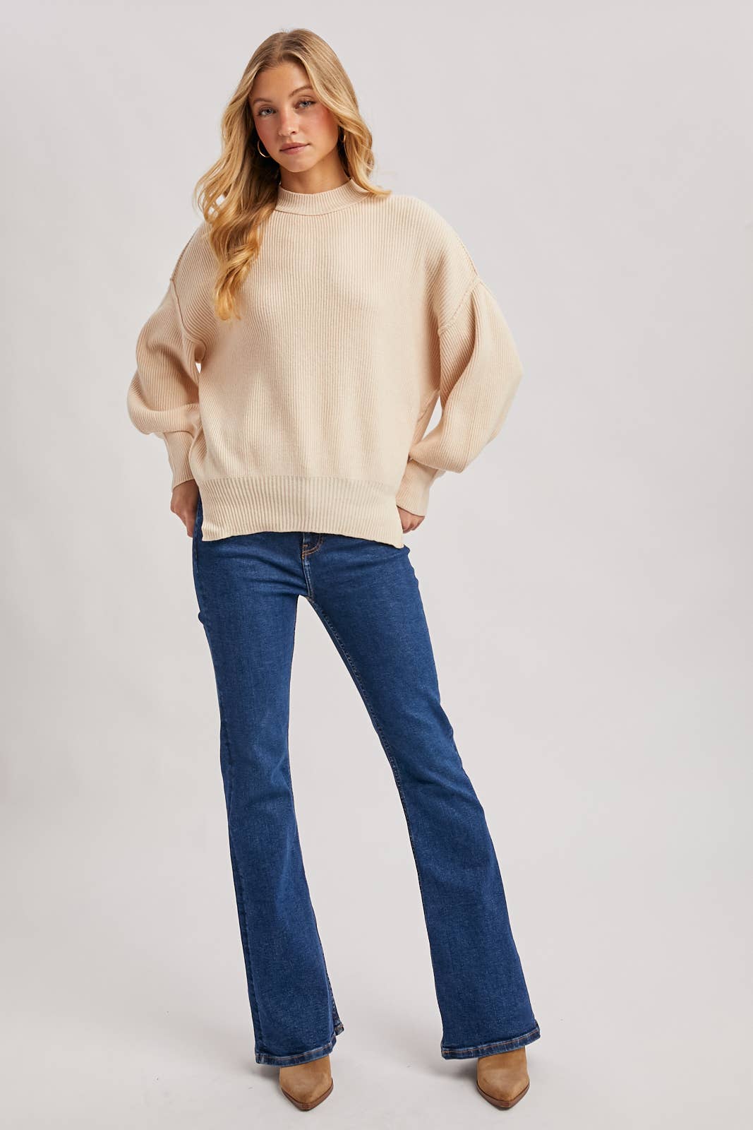 RIBBED MOCK NECK PULLOVER: SHELL