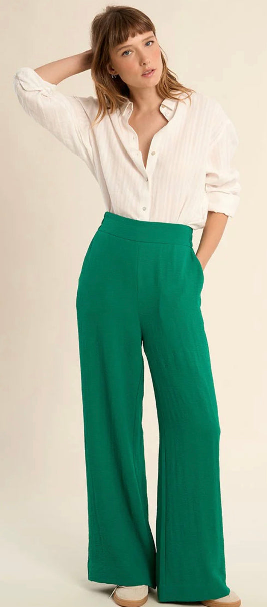 High-waisted, flowing trousers : Green