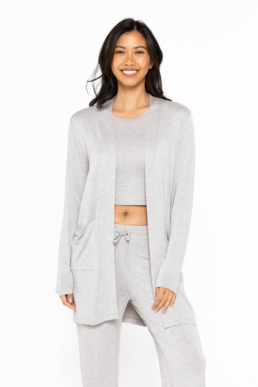 Lounge Open-Front Terry Cardigan: HEATHER GREY