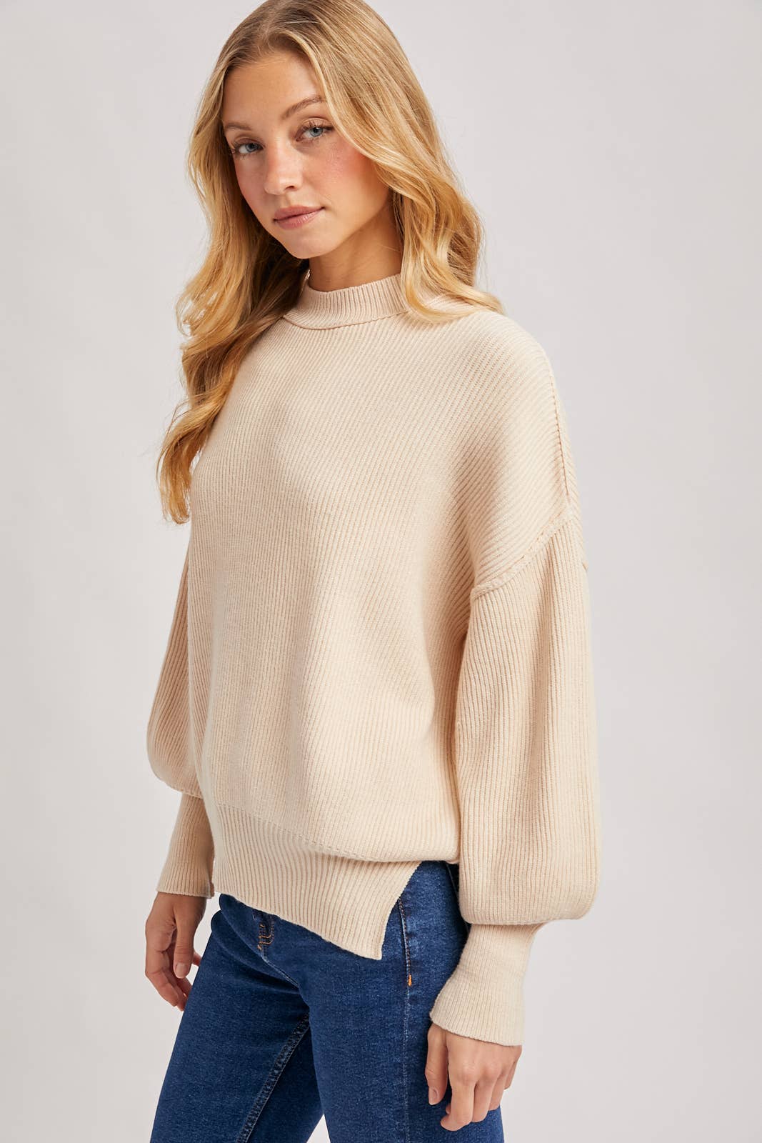 RIBBED MOCK NECK PULLOVER: SHELL