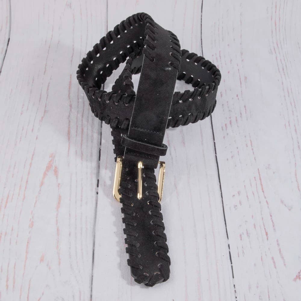 Wide Vegan Leather Whipstitch Edge Belt: GBK
