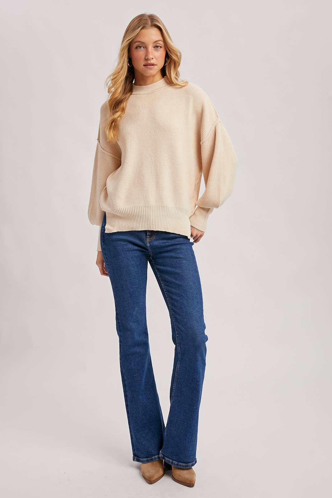 RIBBED MOCK NECK PULLOVER: SHELL