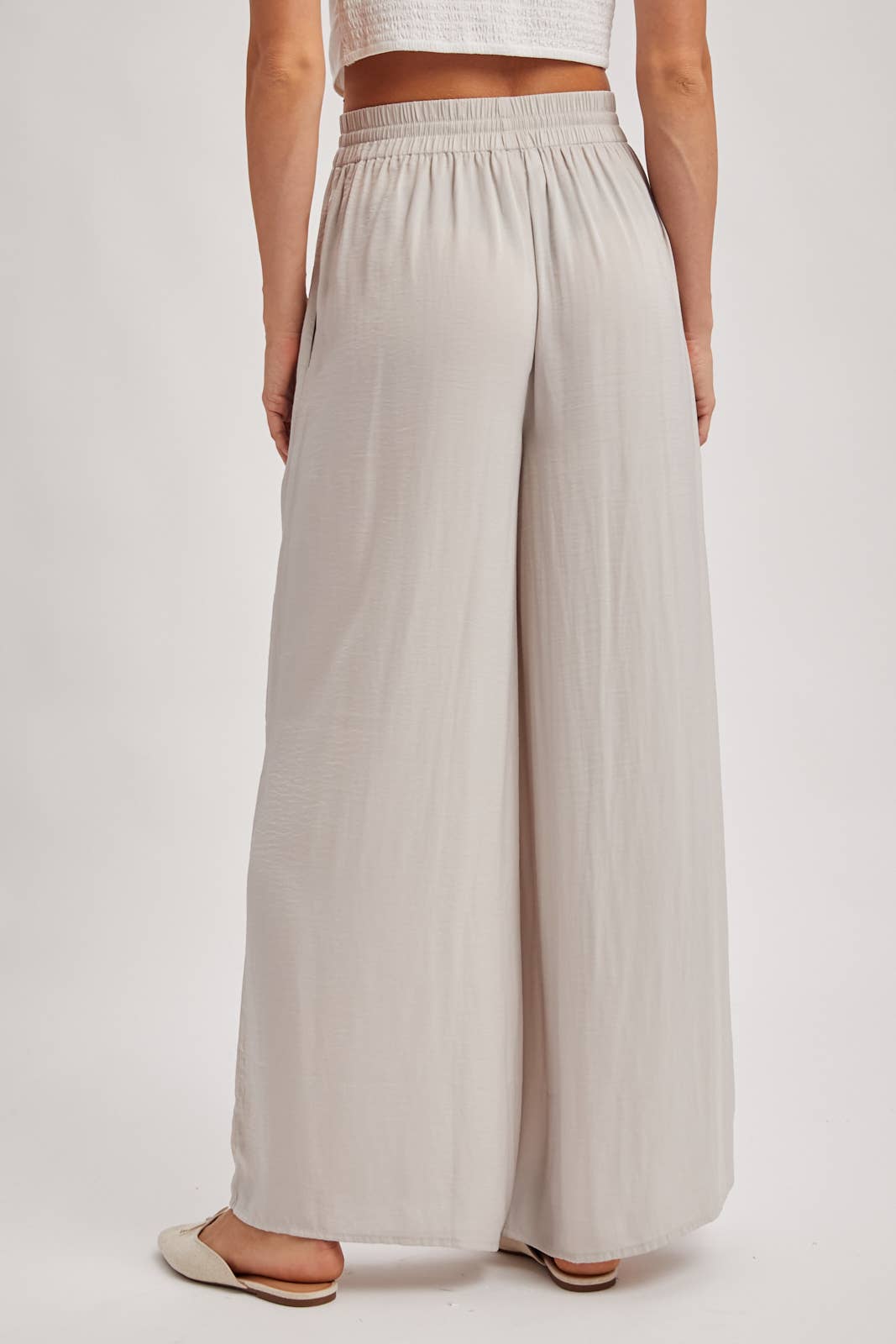SILKY PALAZZO WIDE LEG PANTS: DOVE
