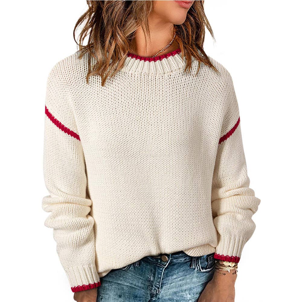 Color Block Knit Sweater, Long Sleeve Pullover Women