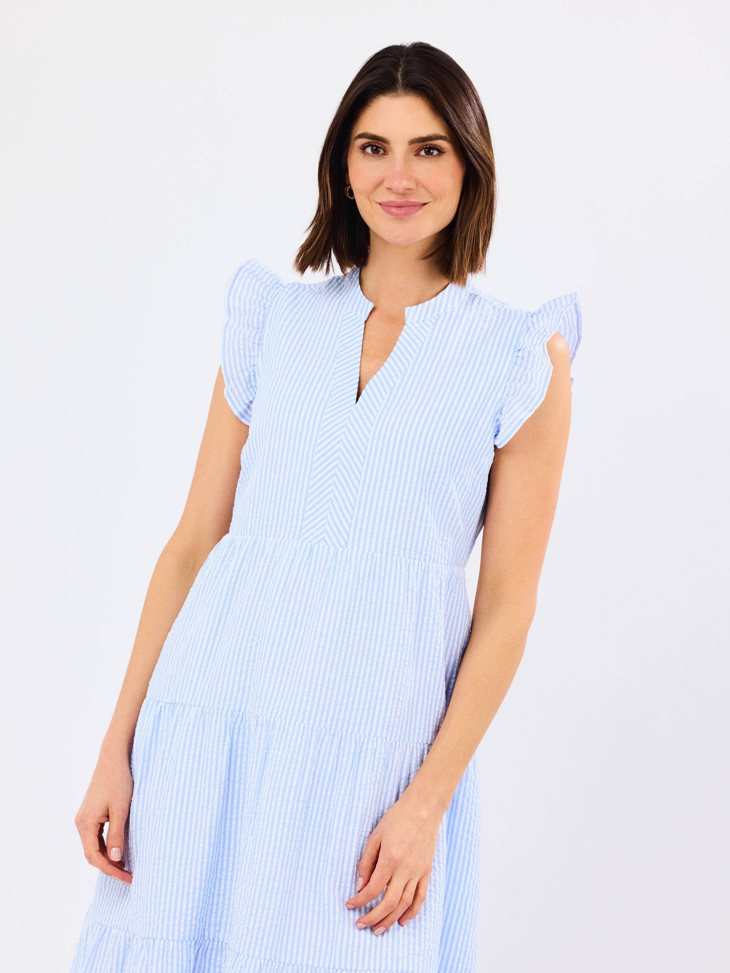 Kari Seersucker Dress | Blue + White