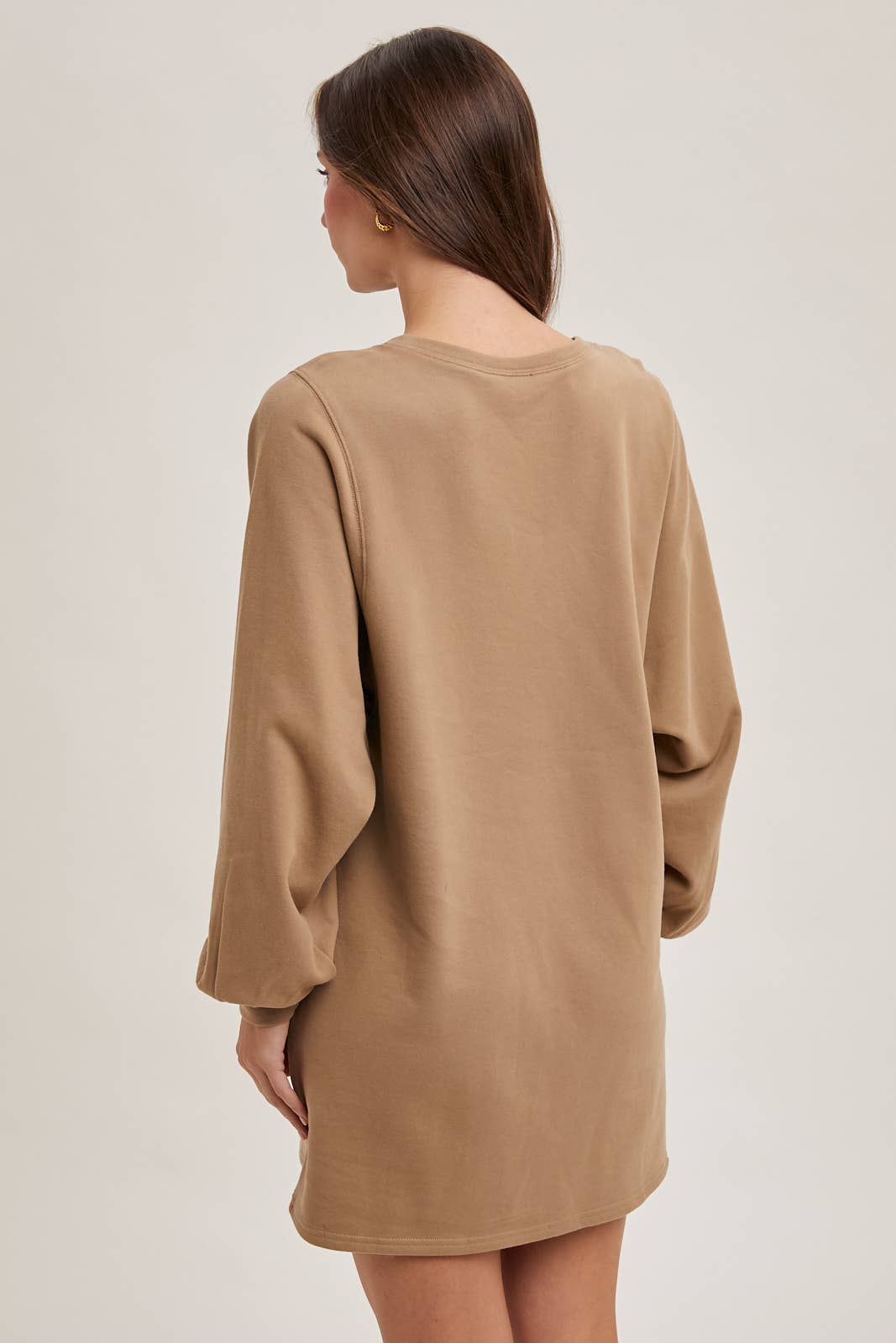 FRENCH TERRY MINI DRESS: LATTE