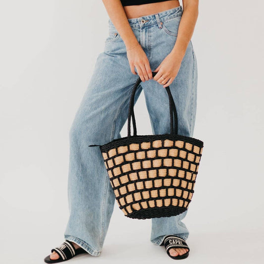 Tiana Two Tone Color Block Straw Bag