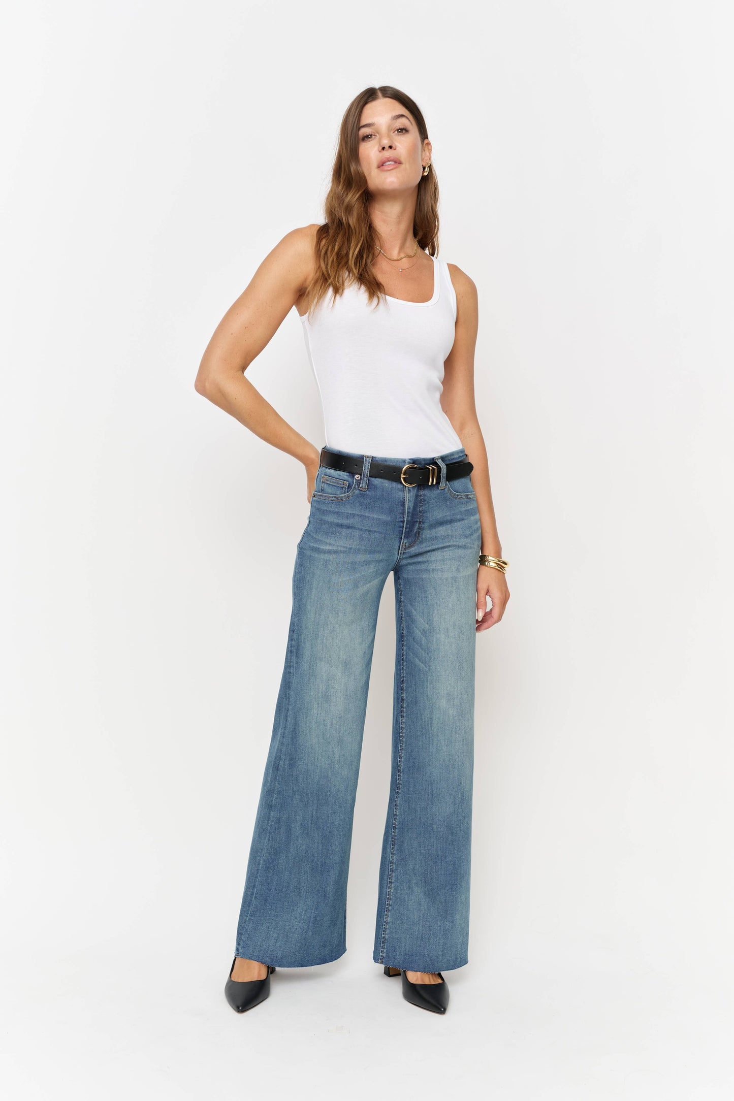 Crawford Mid Rise Fitted Wide Leg, Sculpt+ Vintage Denim : Vintage Denim Indigo