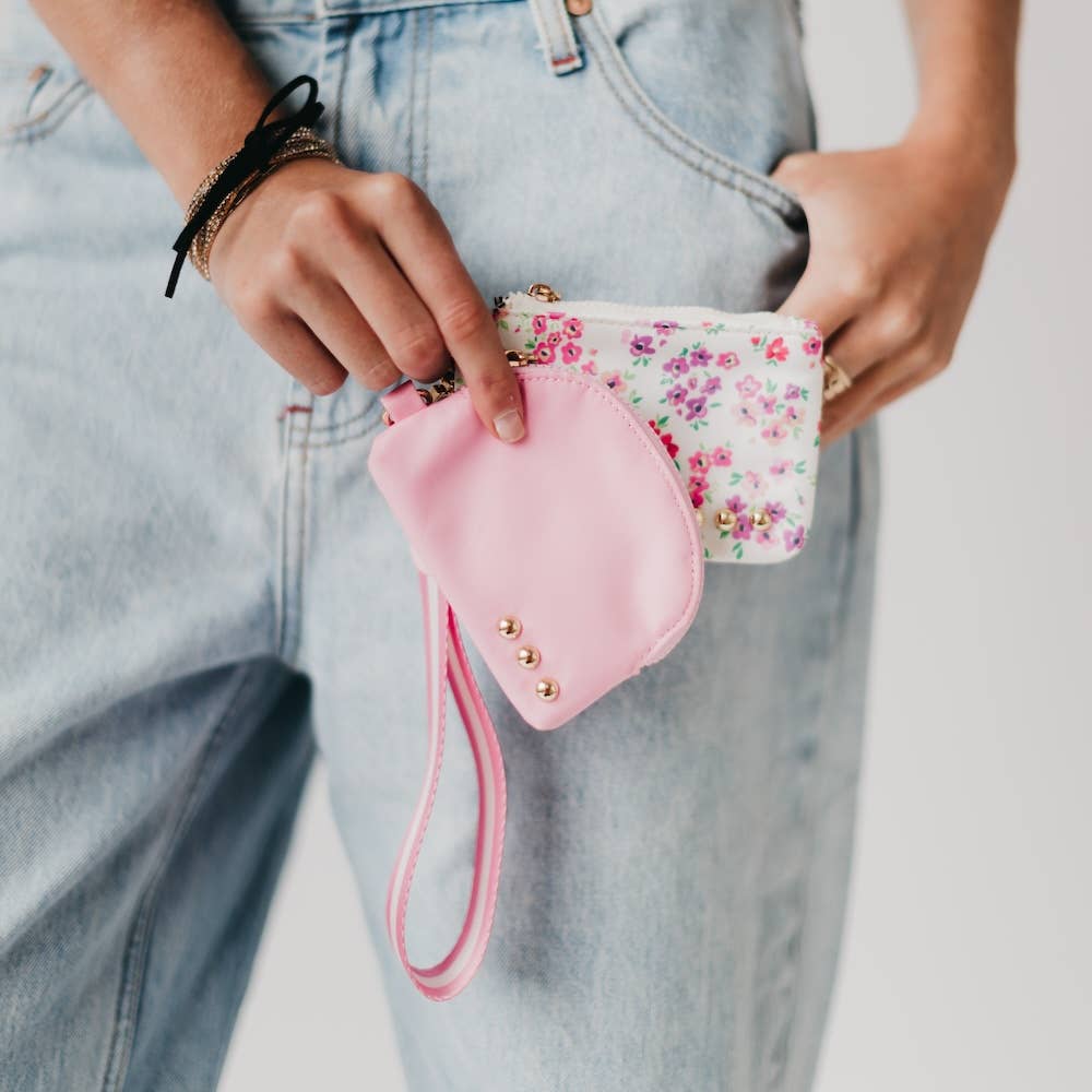Summer Spritz Dual Pouch Wristlet: Emerald and Pink Palm Tree