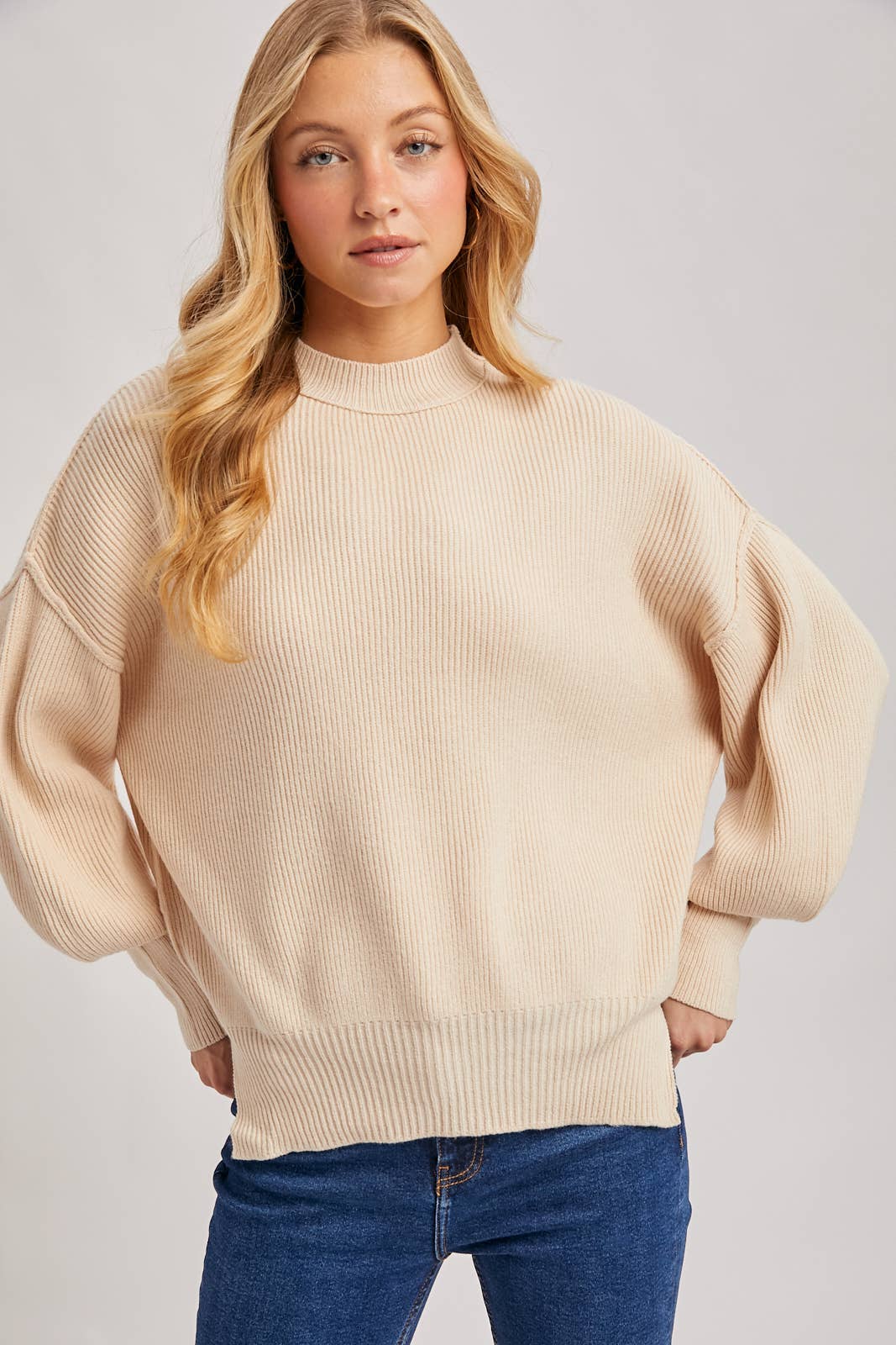 RIBBED MOCK NECK PULLOVER: SHELL