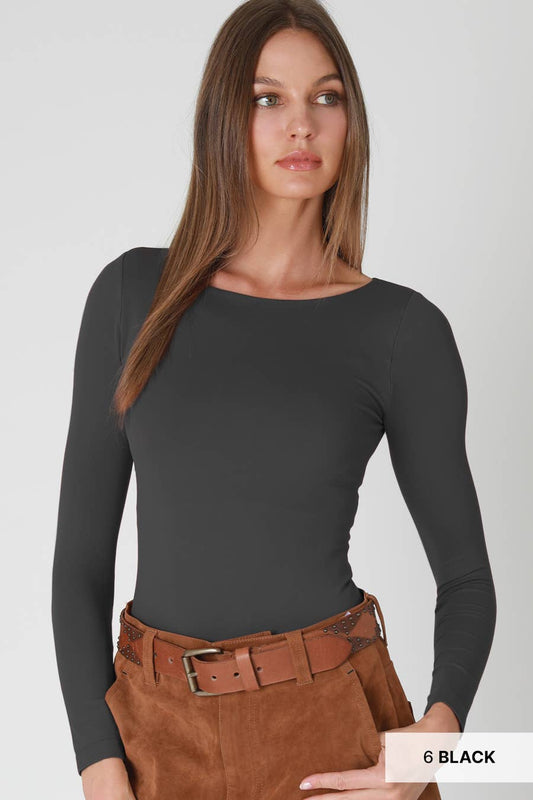 NikiBiki Clean Line Boat Neck LS Top: Black
