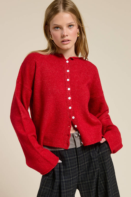 Essential Button Down Cardigan Top: Red
