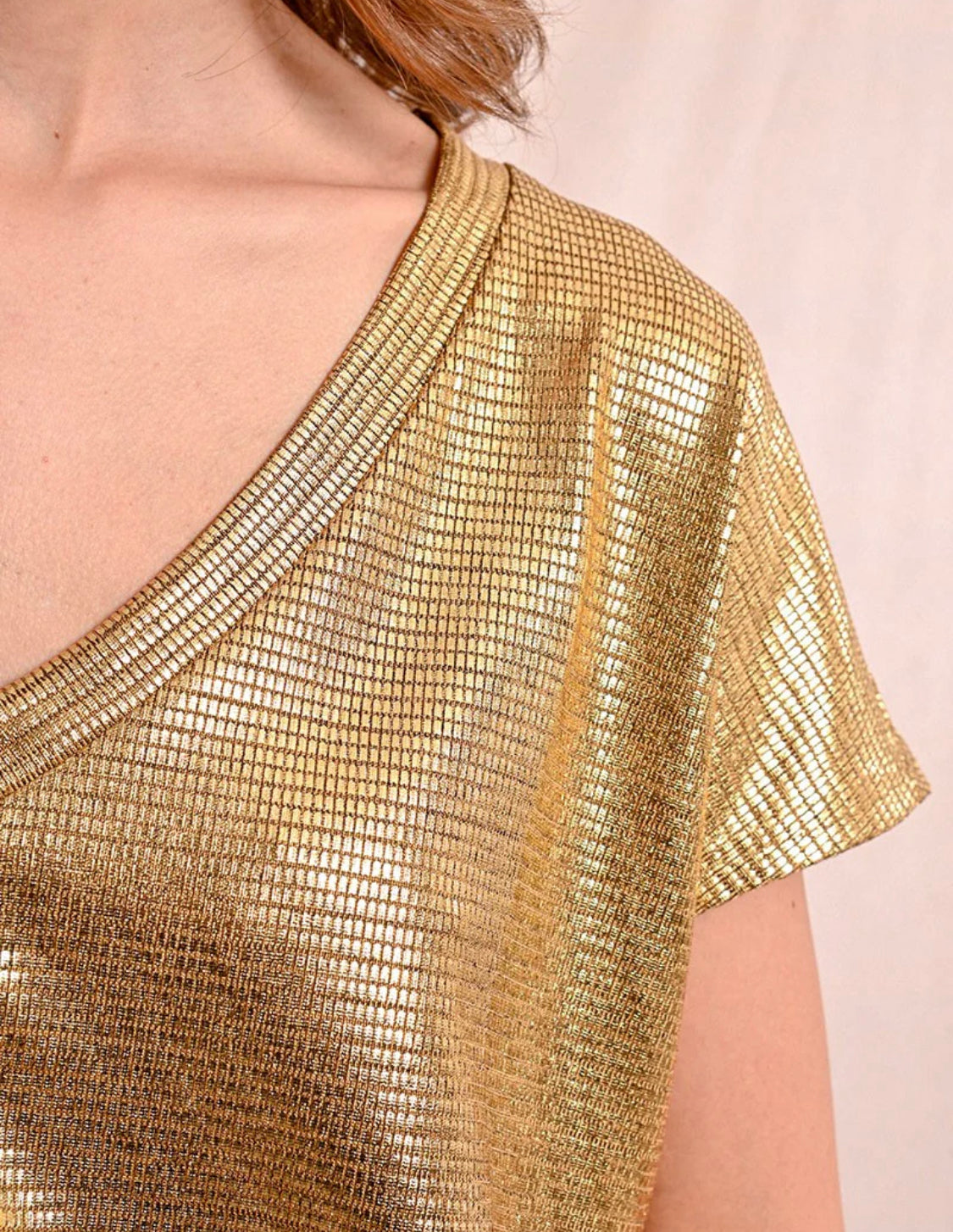 V-Neck jersey top, Gold