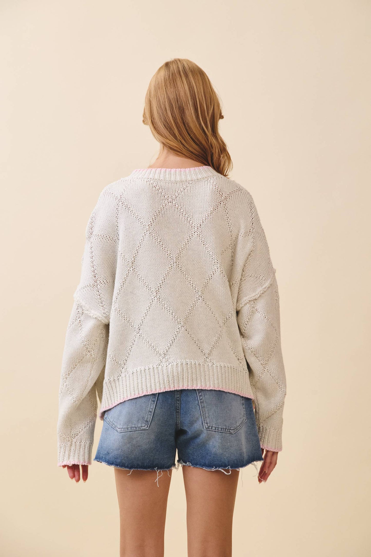 Diamond Knit Pullover Sweater: Oat