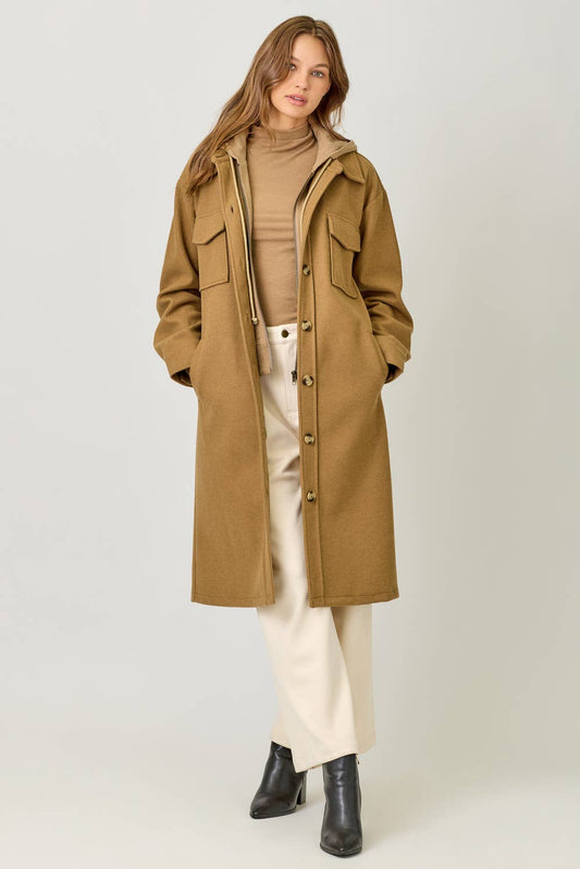 Twofer Hoodie Solid Coat: Camel