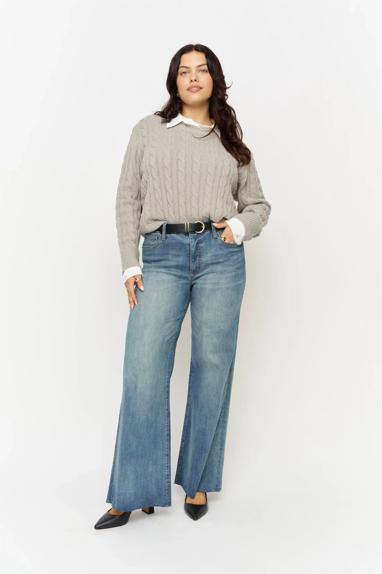 Crawford Mid Rise Fitted Wide Leg, Sculpt+ Vintage Denim : Vintage Denim Indigo