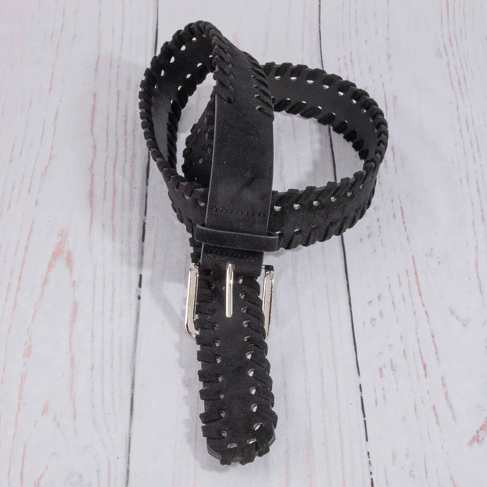 Wide Vegan Leather Whipstitch Edge Belt: GBK