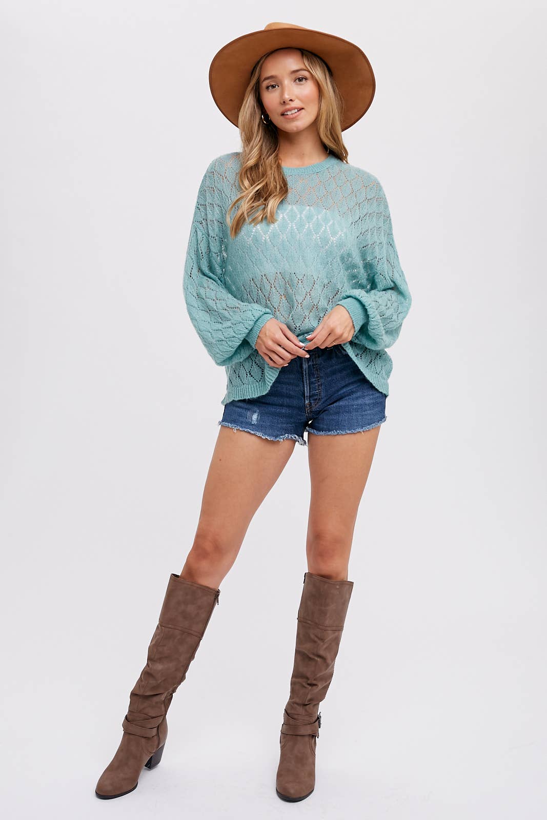 POINTELLE KNIT PULLOVER: MINT / M/L