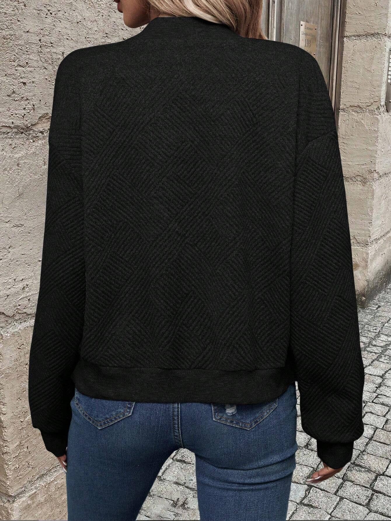 ZIP-UP JACKET BASEBALL COLLAR BLAZER: BLACK