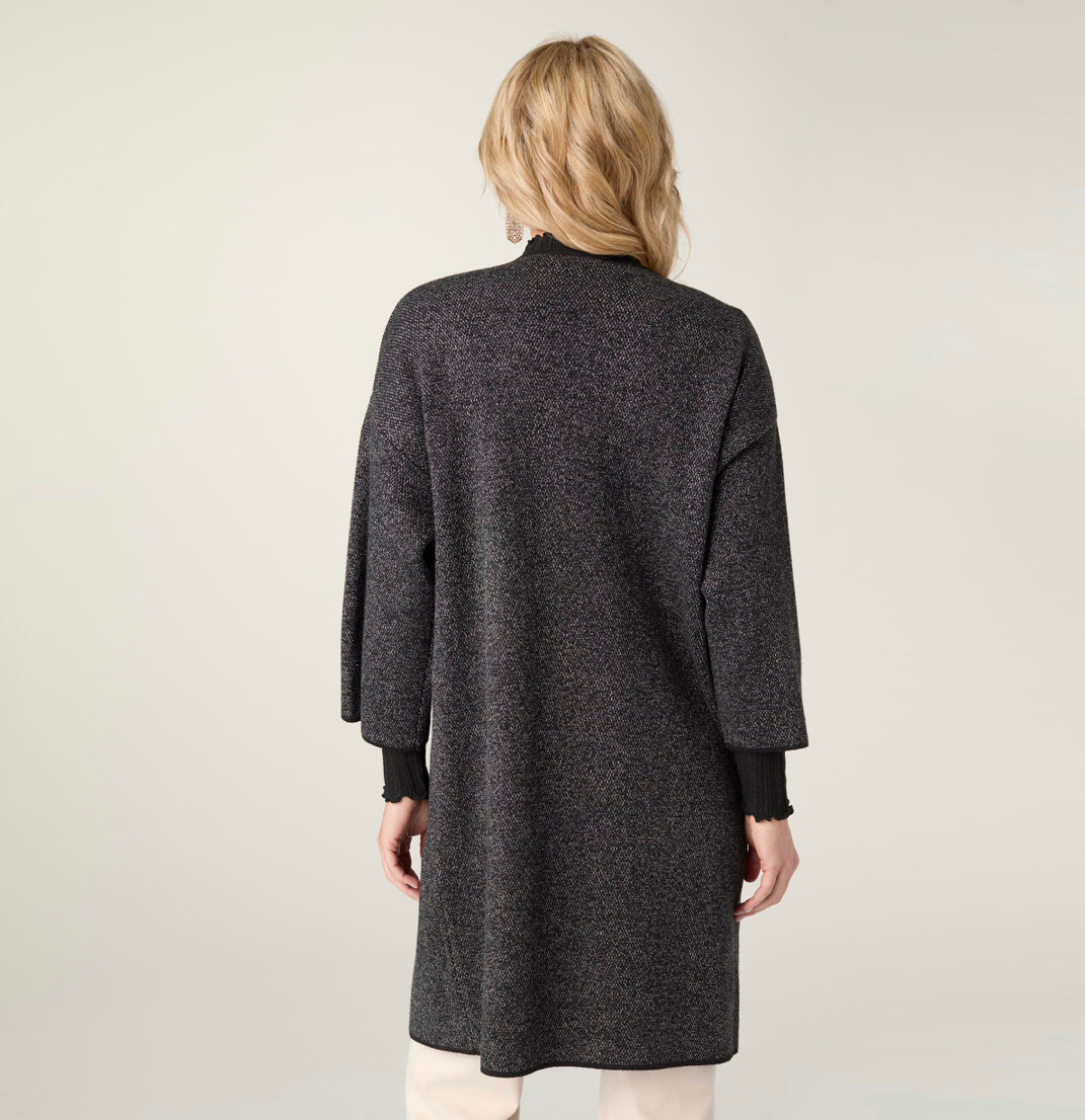 FOGGIA 3/4 SLEEVE SNAP FRONT CARDIGAN-BLACK/WHITE