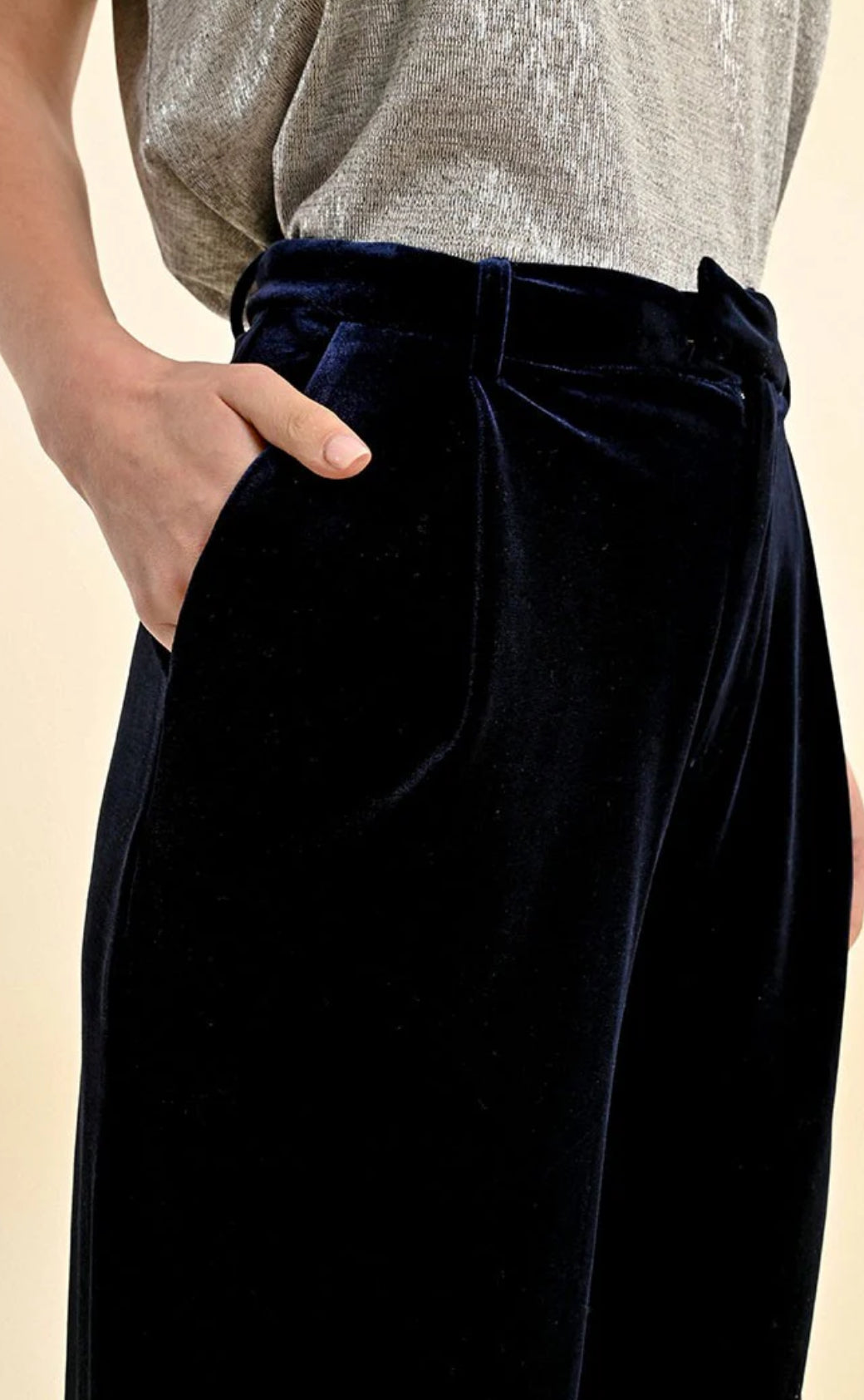 Flowing Navy Velvet Pants