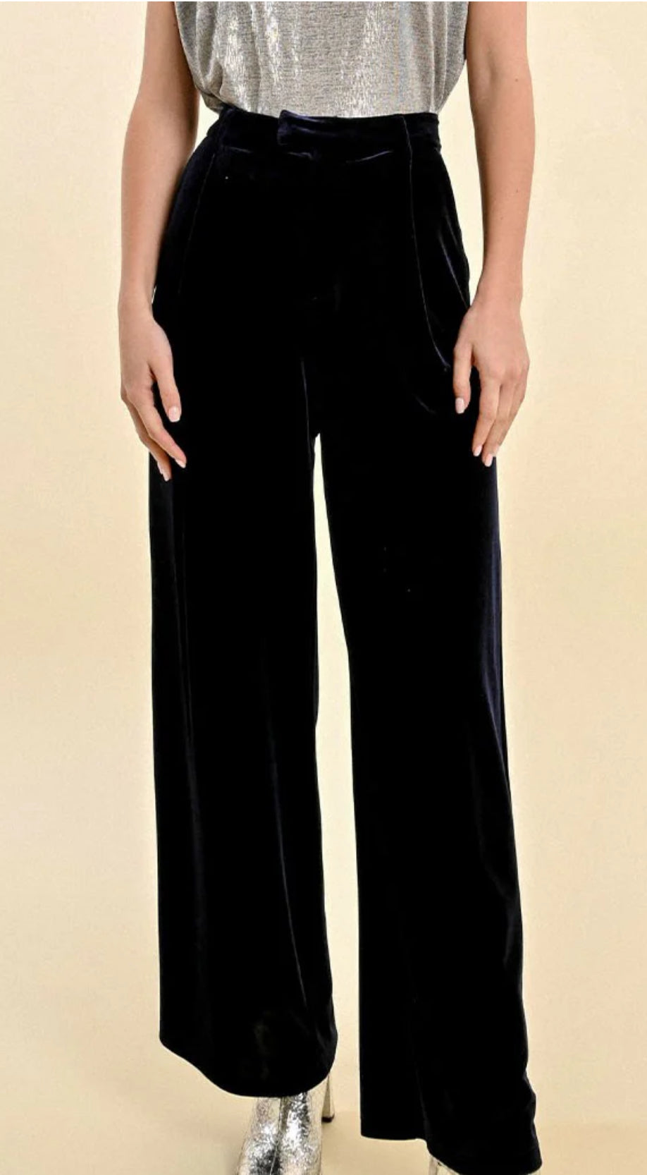 Flowing Navy Velvet Pants