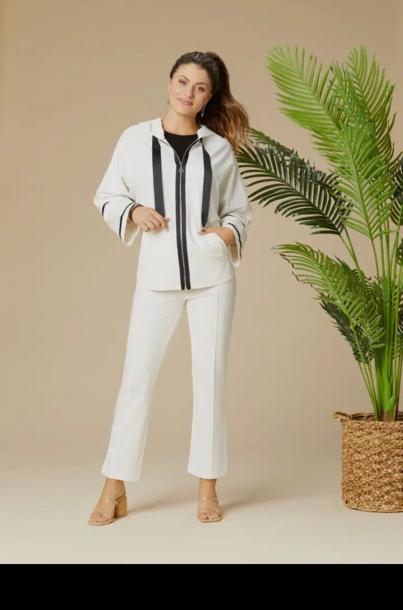 White and black trim zip up