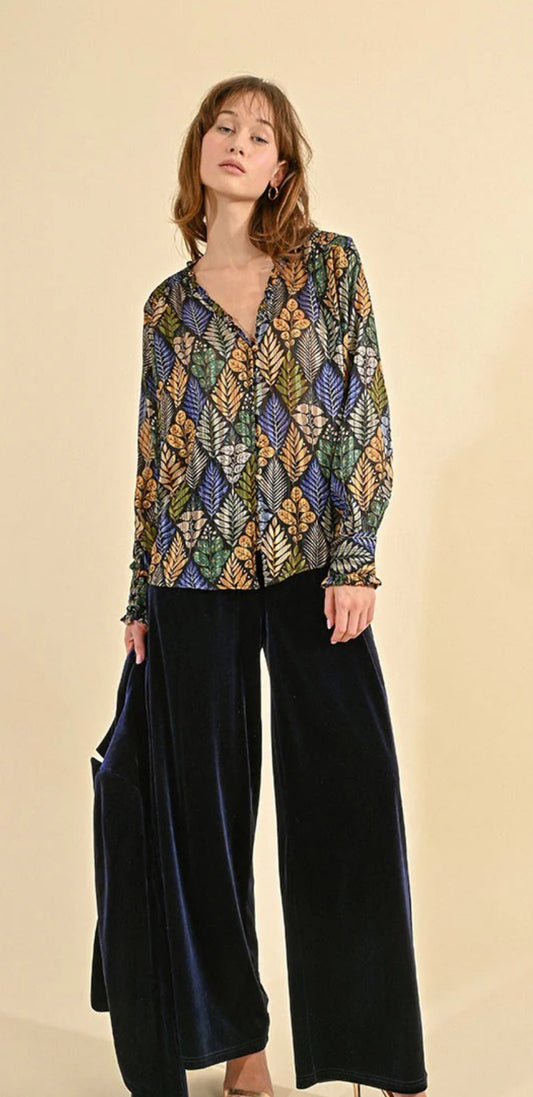 Flowing Navy Velvet Pants