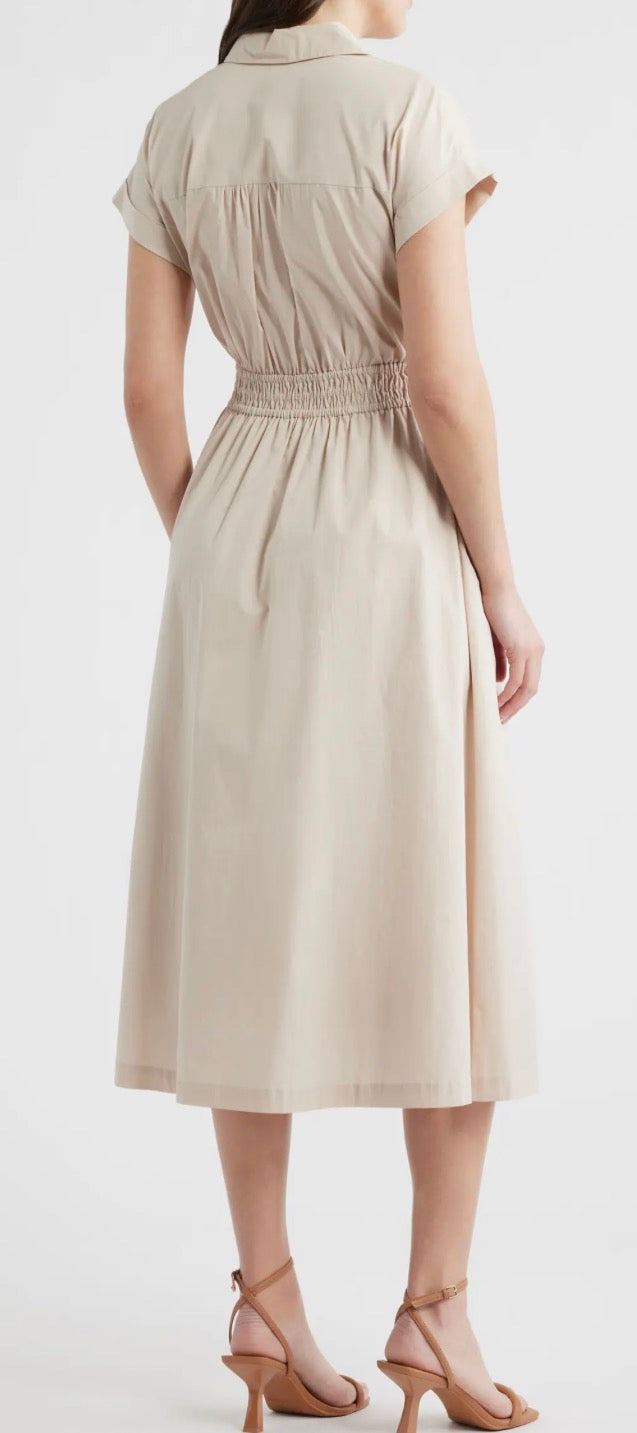 Beige Tie Waist Midi Dress