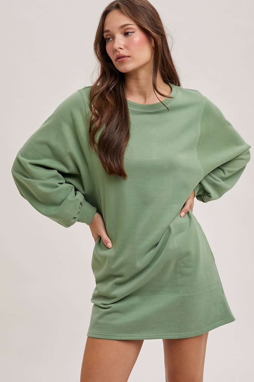 FRENCH TERRY MINI DRESS: SAGE
