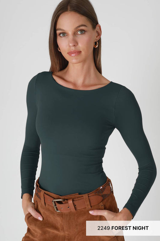 NikiBiki Clean Line Boat Neck LS Top: Forest Night