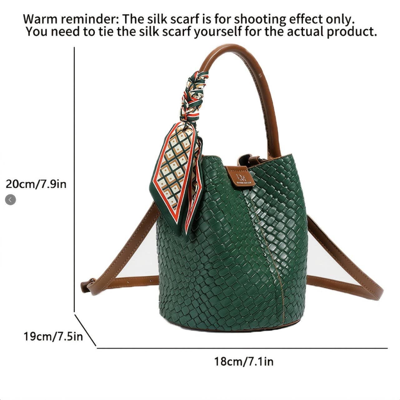 Bucket Bag | Woven Shoulder and Crossbody Bag with Adjustable Detachable Strap: Green