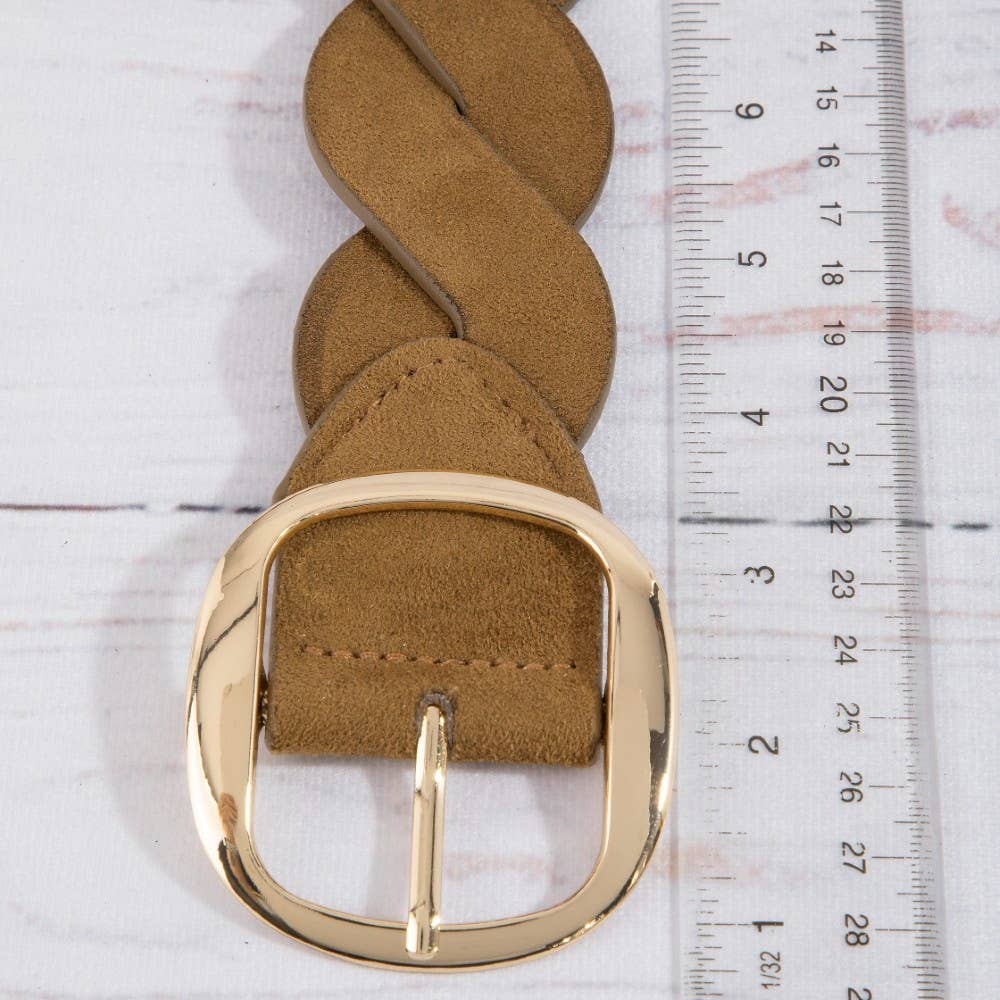 Braided Accent Vegan Leather Belt: GBR