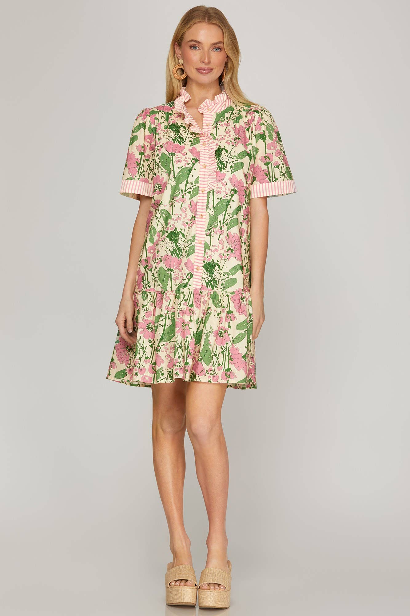 BUTTON DOWN PRINTED SHIRT MINI DRESS