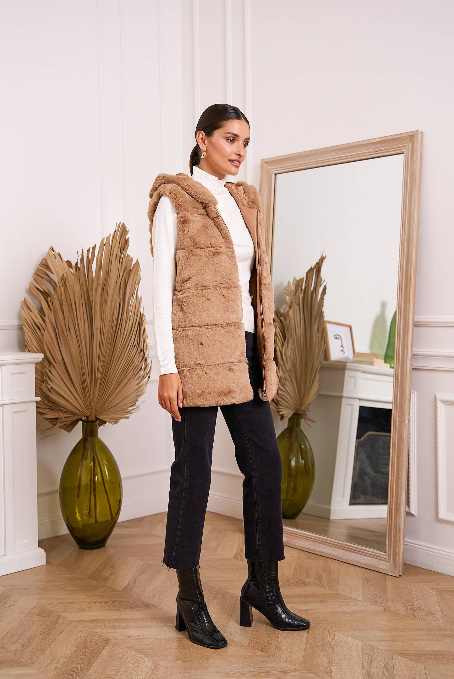 Hooded faux fur jacket