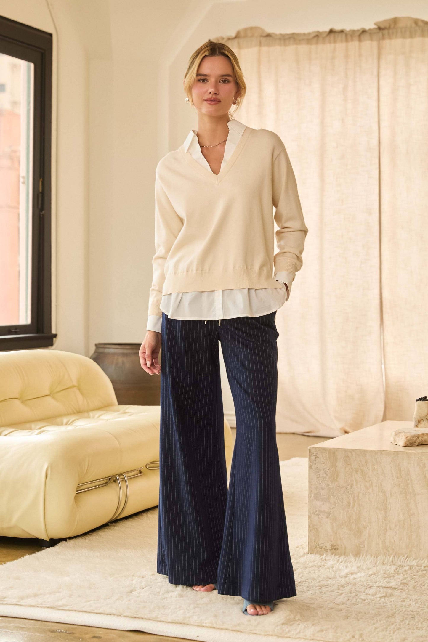 Layered Look V-Neck Sweater: