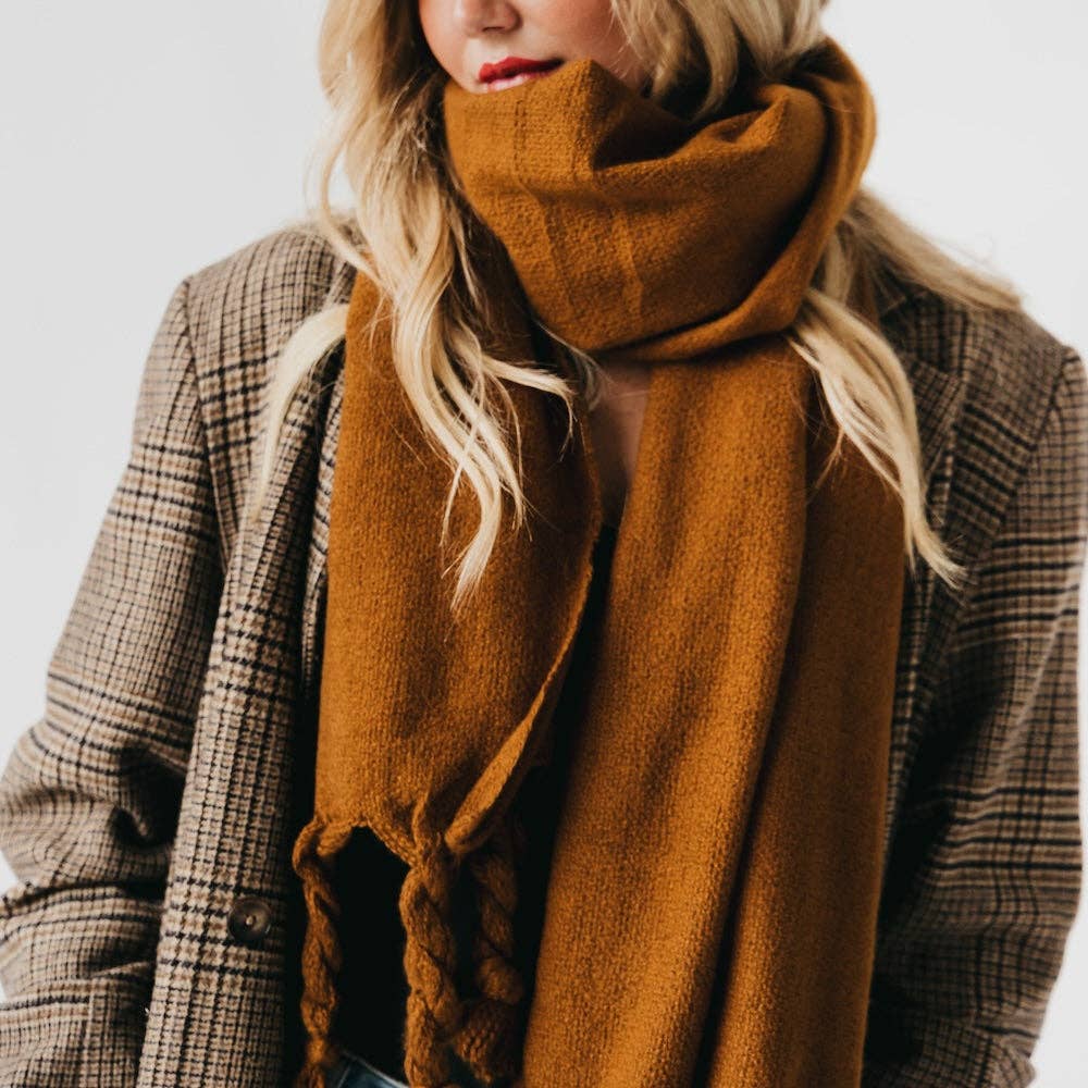 Twyla Twisted Tassel Scarf: Caramel