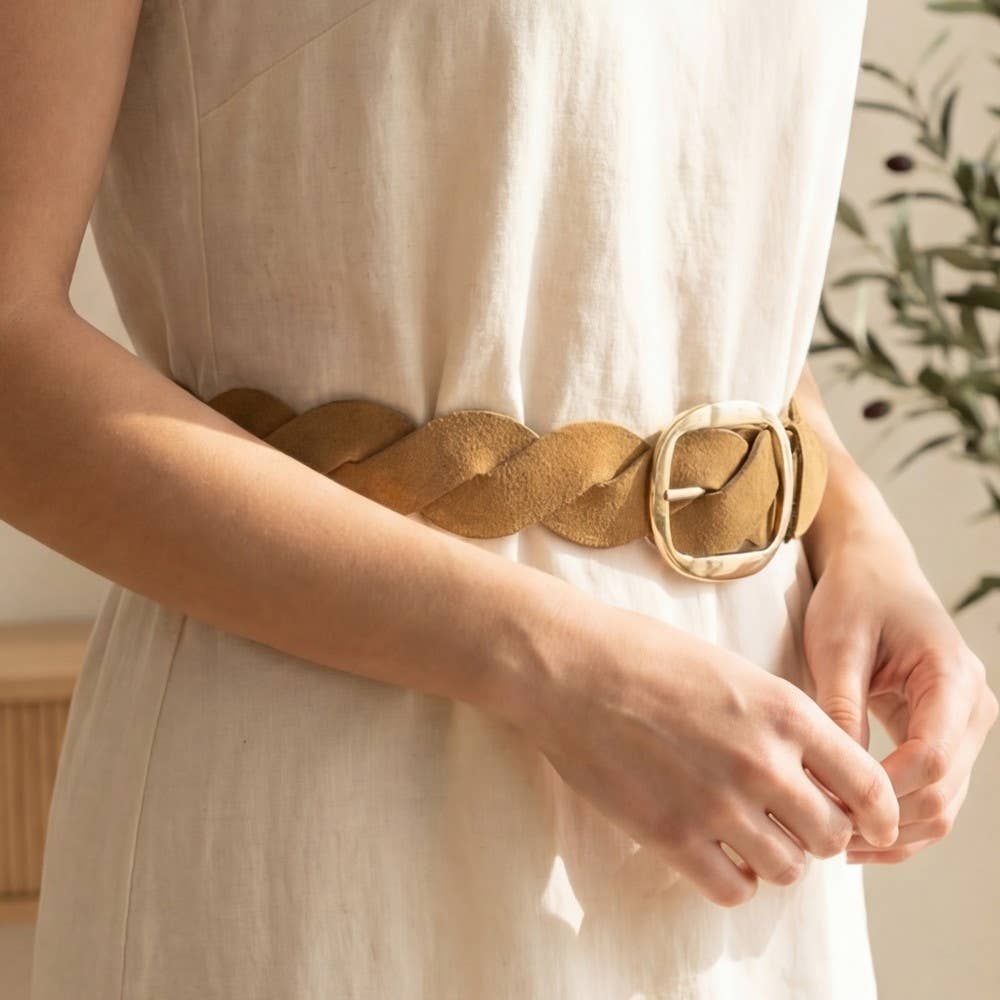 Braided Accent Vegan Leather Belt: GBR
