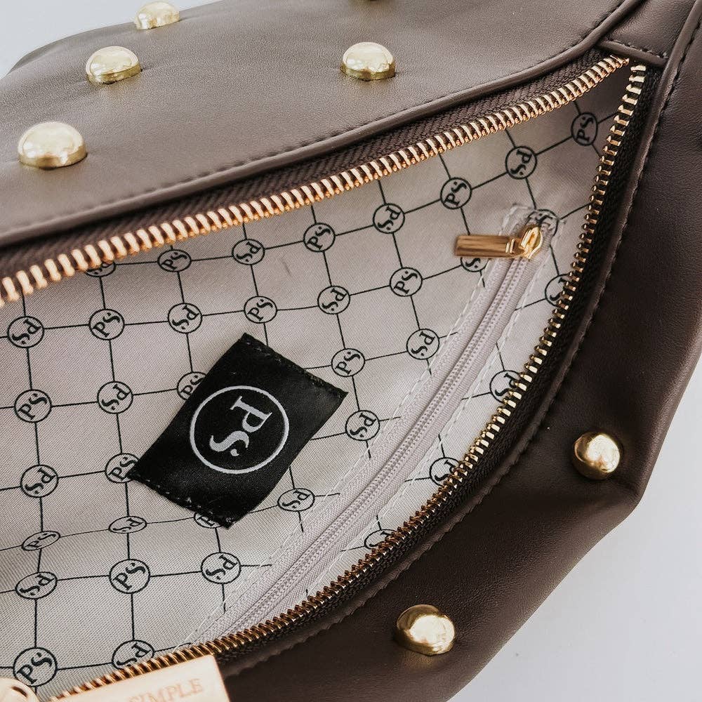 Chic Gold Studded Westlyn Bum Bag: Brown
