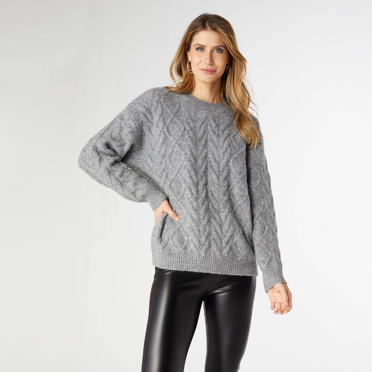 Casper Cable Knit Sweater: Light Heather Grey