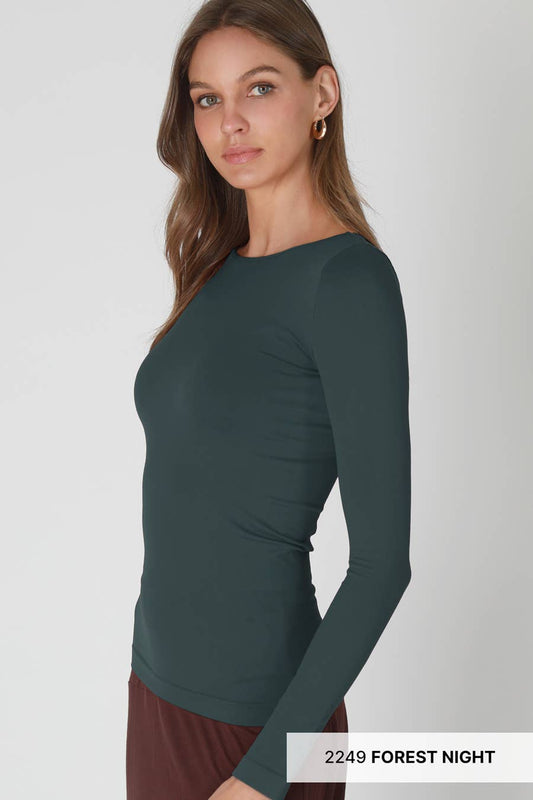 NikiBiki- Long Sleeve Crew Neck Top: Forest Night