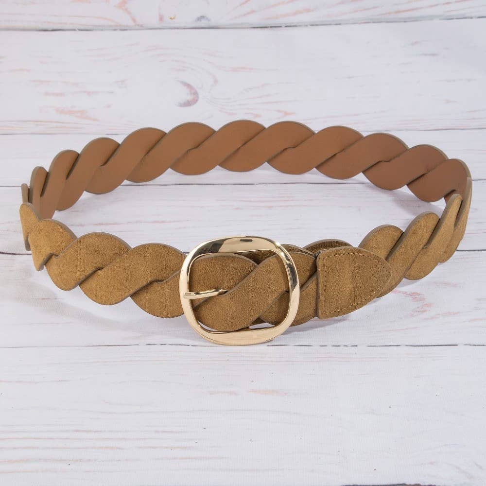 Braided Accent Vegan Leather Belt: GBR