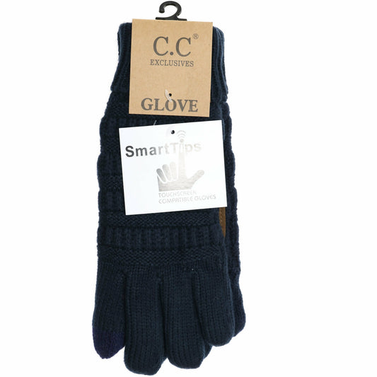 Women's Knit CC Gloves with Fuzzy Lining: Navy