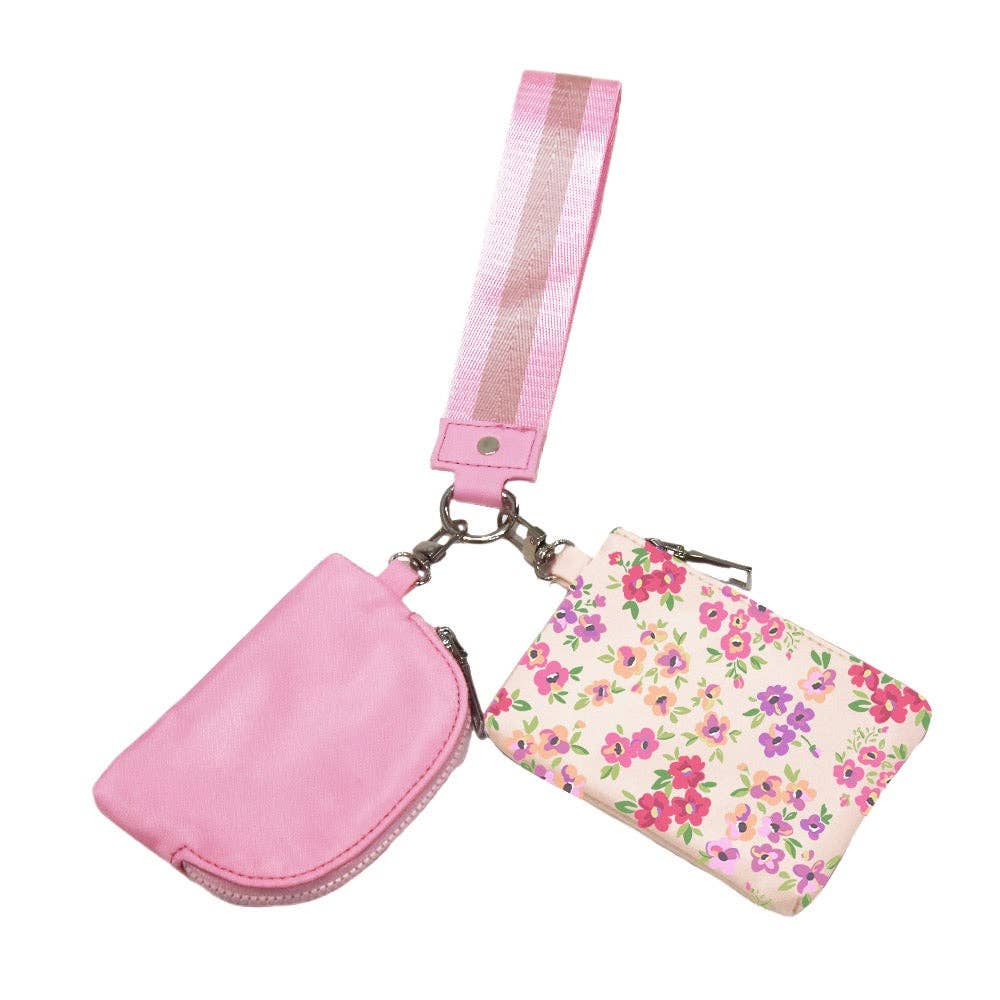 Summer Spritz Dual Pouch Wristlet: Emerald and Pink Palm Tree