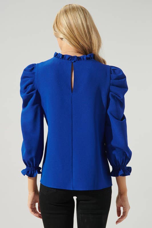 Go Getter Celine Puff Sleeve Top: CobaltBlue